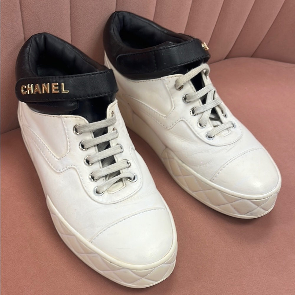 CHANEL White and Black Men's Sneakers